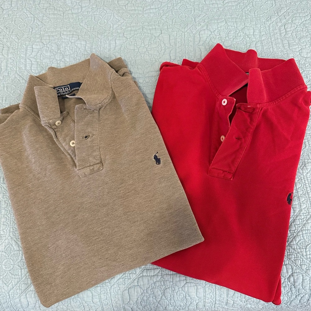 2 RALPH LAUREN POLO SHIRTS. RED AND TAN. SIZE XL. Great Condition. Non smoker.